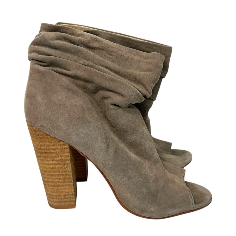 Chinese Laundry Laurel Slouchy Suede Peep Toe Booties 8.5 Stone Gray